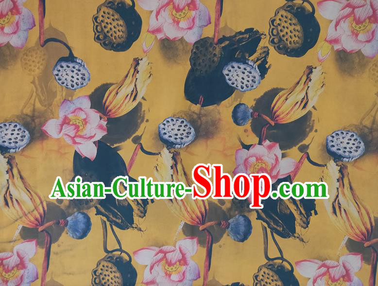 Chinese Traditional Lotus Pattern Yellow Silk Fabric Mulberry Silk Fabric Hanfu Dress Material Chinese Traditional Lotus Pattern Yellow Silk Fabric Mulberry Silk Fabric Hanfu Dress Material