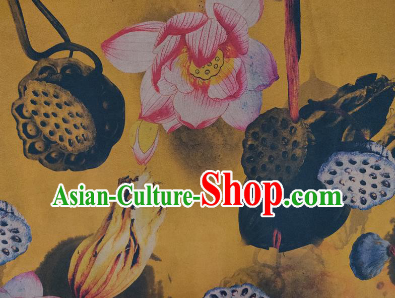 Chinese Traditional Lotus Pattern Yellow Silk Fabric Mulberry Silk Fabric Hanfu Dress Material Chinese Traditional Lotus Pattern Yellow Silk Fabric Mulberry Silk Fabric Hanfu Dress Material