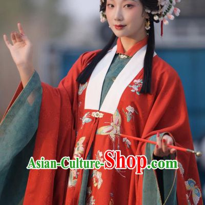 Chinese Ancient Embroidered Butterfly Red Hanfu Cardigan Traditional Ming Dynasty Princess Costume for Women
