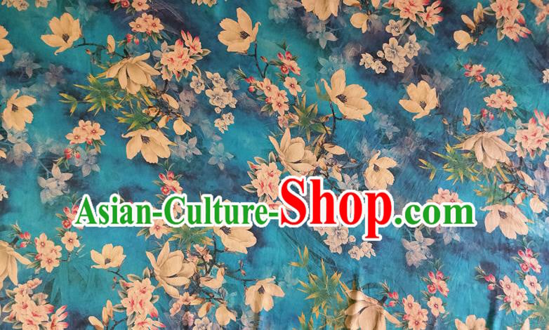 Chinese Traditional Yulan Magnolia Pattern Blue Silk Fabric Mulberry Silk Fabric Hanfu Dress Material Chinese Traditional Yulan Magnolia Pattern Blue Silk Fabric Mulberry Silk Fabric Hanfu Dress Material