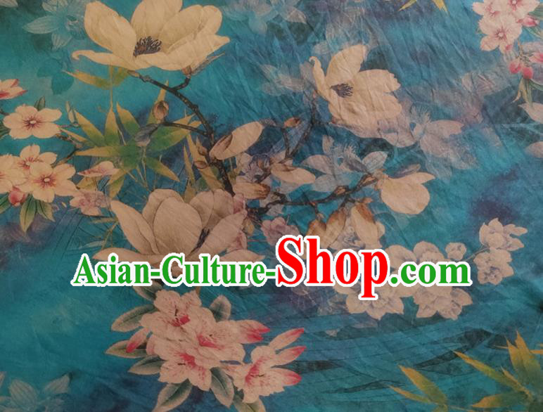 Chinese Traditional Yulan Magnolia Pattern Blue Silk Fabric Mulberry Silk Fabric Hanfu Dress Material Chinese Traditional Yulan Magnolia Pattern Blue Silk Fabric Mulberry Silk Fabric Hanfu Dress Material