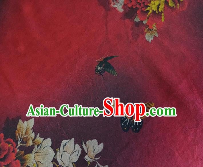 Chinese Traditional Magnolia Peony Pattern Red Silk Fabric Mulberry Silk Fabric Hanfu Dress Material Chinese Traditional Magnolia Peony Pattern Red Silk Fabric Mulberry Silk Fabric Hanfu Dress Material