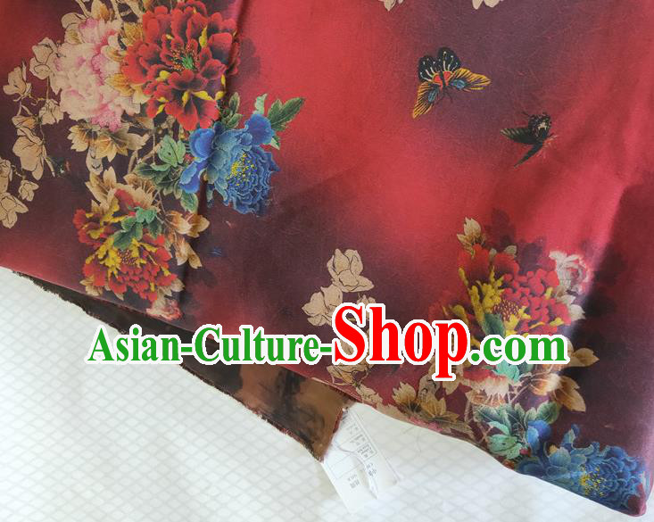 Chinese Traditional Magnolia Peony Pattern Red Silk Fabric Mulberry Silk Fabric Hanfu Dress Material Chinese Traditional Magnolia Peony Pattern Red Silk Fabric Mulberry Silk Fabric Hanfu Dress Material