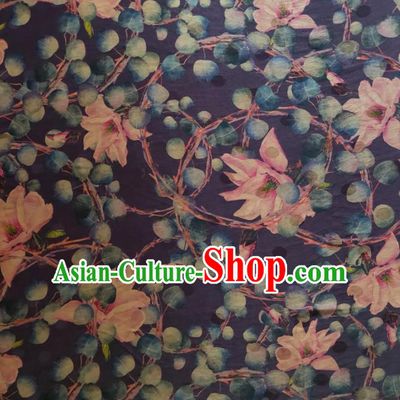 Chinese Traditional Water Lily Pattern Deep Purple Silk Fabric Mulberry Silk Fabric Hanfu Dress Material