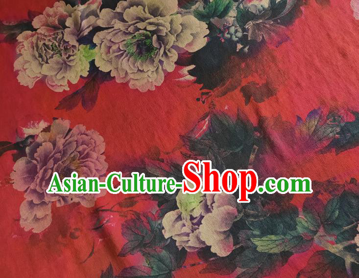 Chinese Traditional Peony Pattern Red Silk Fabric Mulberry Silk Fabric Hanfu Dress Material Chinese Traditional Peony Pattern Red Silk Fabric Mulberry Silk Fabric Hanfu Dress Material
