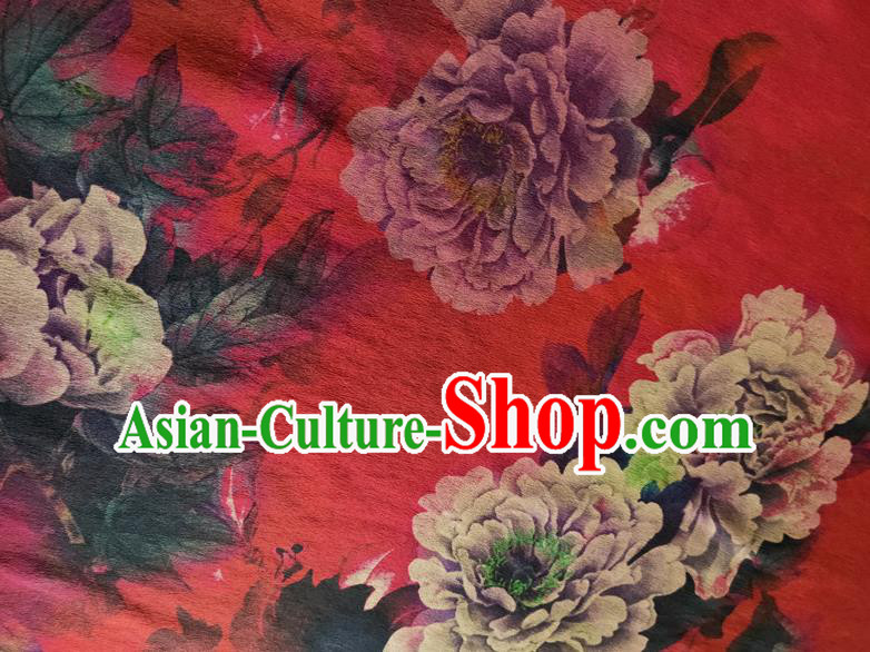 Chinese Traditional Peony Pattern Red Silk Fabric Mulberry Silk Fabric Hanfu Dress Material Chinese Traditional Peony Pattern Red Silk Fabric Mulberry Silk Fabric Hanfu Dress Material