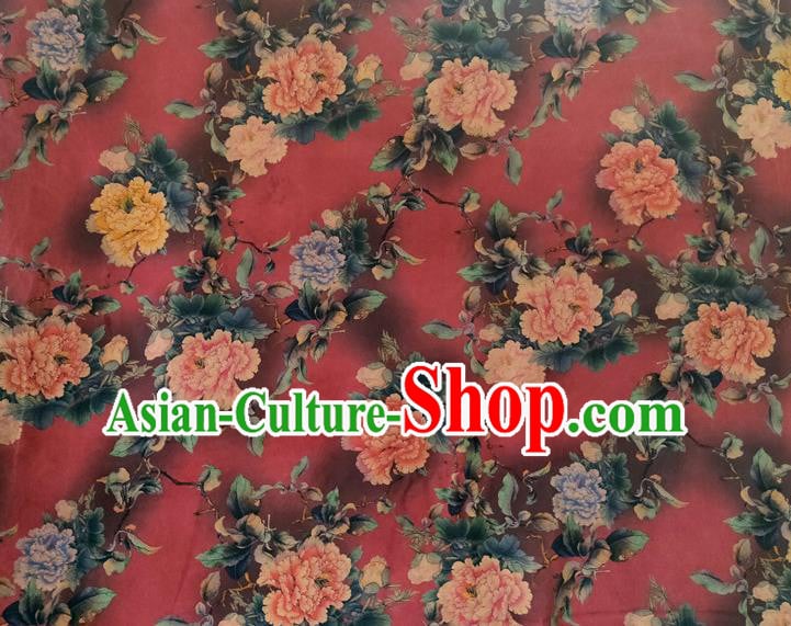 Chinese Traditional Peony Flowers Pattern Red Silk Fabric Mulberry Silk Fabric Hanfu Dress Material Chinese Traditional Peony Flowers Pattern Red Silk Fabric Mulberry Silk Fabric Hanfu Dress Material