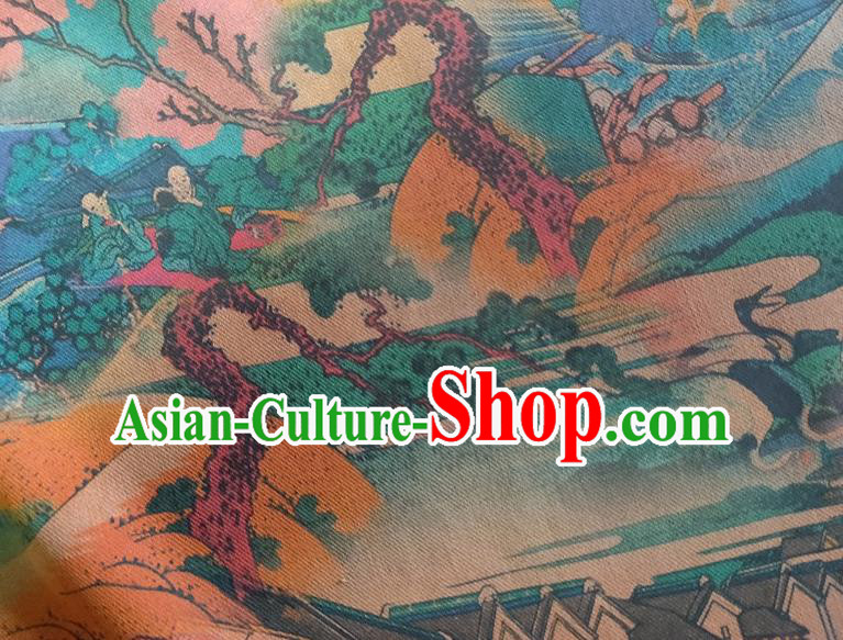Chinese Traditional View Pattern Blue Silk Fabric Mulberry Silk Fabric Hanfu Dress Material Chinese Traditional View Pattern Blue Silk Fabric Mulberry Silk Fabric Hanfu Dress Material