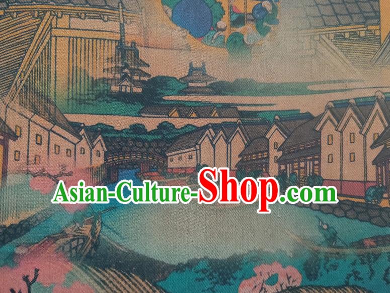 Chinese Traditional View Pattern Blue Silk Fabric Mulberry Silk Fabric Hanfu Dress Material Chinese Traditional View Pattern Blue Silk Fabric Mulberry Silk Fabric Hanfu Dress Material