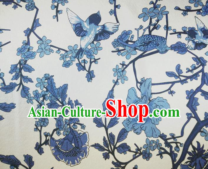 Chinese Traditional Blue Flowers Pattern Silk Fabric Mulberry Silk Fabric Hanfu Dress Material Chinese Traditional Blue Flowers Pattern Silk Fabric Mulberry Silk Fabric Hanfu Dress Material