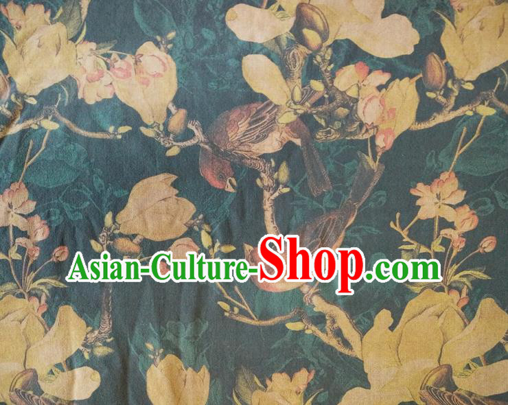 Chinese Traditional Magnolia Pattern Atrovirens Silk Fabric Mulberry Silk Fabric Hanfu Dress Material Chinese Traditional Magnolia Pattern Atrovirens Silk Fabric Mulberry Silk Fabric Hanfu Dress Material