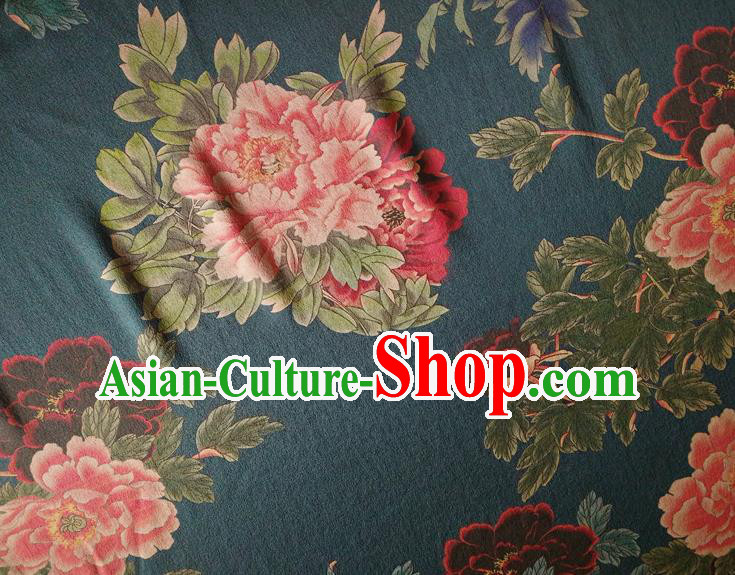 Chinese Traditional Peony Pattern Deep Blue Silk Fabric Mulberry Silk Fabric Hanfu Dress Material Chinese Traditional Peony Pattern Deep Blue Silk Fabric Mulberry Silk Fabric Hanfu Dress Material