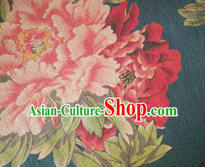 Chinese Traditional Peony Pattern Deep Blue Silk Fabric Mulberry Silk Fabric Hanfu Dress Material Chinese Traditional Peony Pattern Deep Blue Silk Fabric Mulberry Silk Fabric Hanfu Dress Material