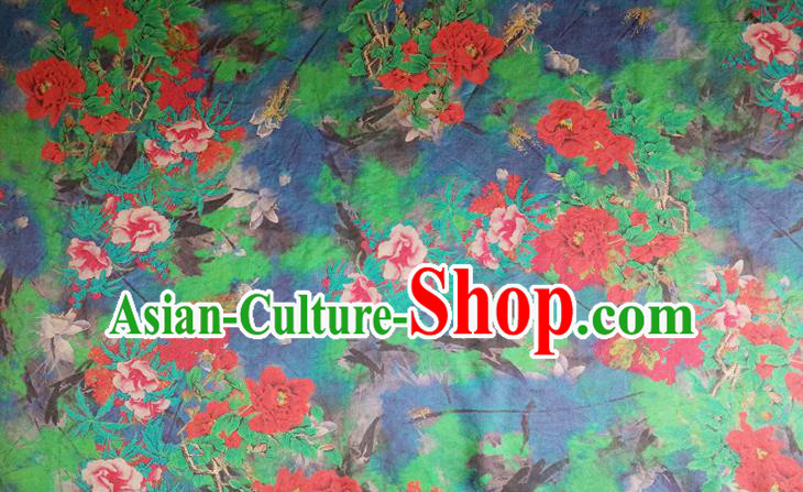 Chinese Traditional Peony Pattern Navy Blue Silk Fabric Mulberry Silk Fabric Hanfu Dress Material Chinese Traditional Peony Pattern Navy Blue Silk Fabric Mulberry Silk Fabric Hanfu Dress Material