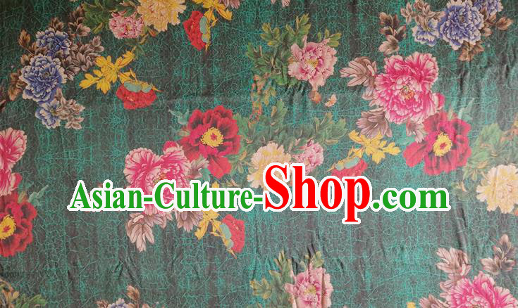 Chinese Traditional Peony Pattern Deep Green Silk Fabric Mulberry Silk Fabric Hanfu Dress Material Chinese Traditional Peony Pattern Deep Green Silk Fabric Mulberry Silk Fabric Hanfu Dress Material