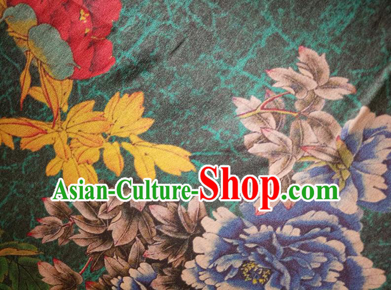 Chinese Traditional Peony Pattern Deep Green Silk Fabric Mulberry Silk Fabric Hanfu Dress Material Chinese Traditional Peony Pattern Deep Green Silk Fabric Mulberry Silk Fabric Hanfu Dress Material