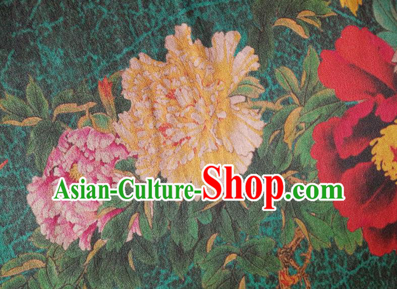 Chinese Traditional Peony Pattern Deep Green Silk Fabric Mulberry Silk Fabric Hanfu Dress Material Chinese Traditional Peony Pattern Deep Green Silk Fabric Mulberry Silk Fabric Hanfu Dress Material
