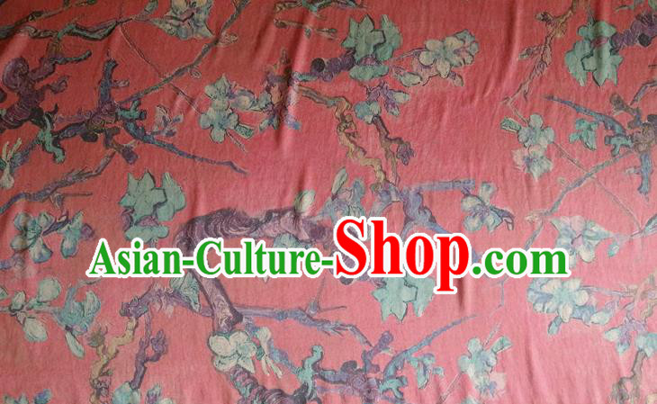 Chinese Traditional Plum Blossom Pattern Red Silk Fabric Mulberry Silk Fabric Hanfu Dress Material