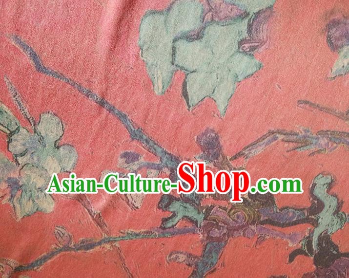 Chinese Traditional Plum Blossom Pattern Red Silk Fabric Mulberry Silk Fabric Hanfu Dress Material