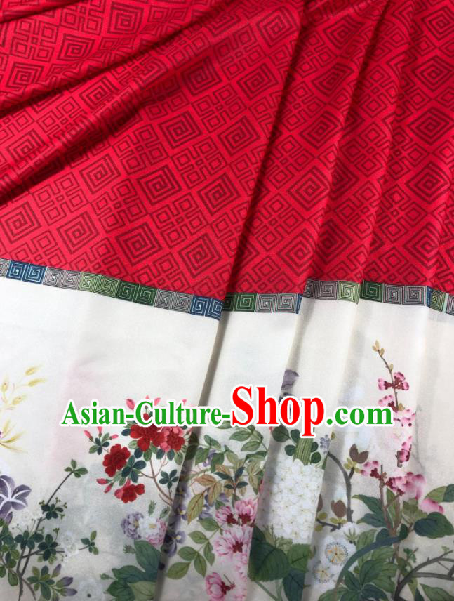 Chinese Traditional Flower Bird Pattern Red Hanfu Fabric Flax Fabric Hanfu Dress Material Chinese Traditional Flower Bird Pattern Red Hanfu Fabric Flax Fabric Hanfu Dress Material