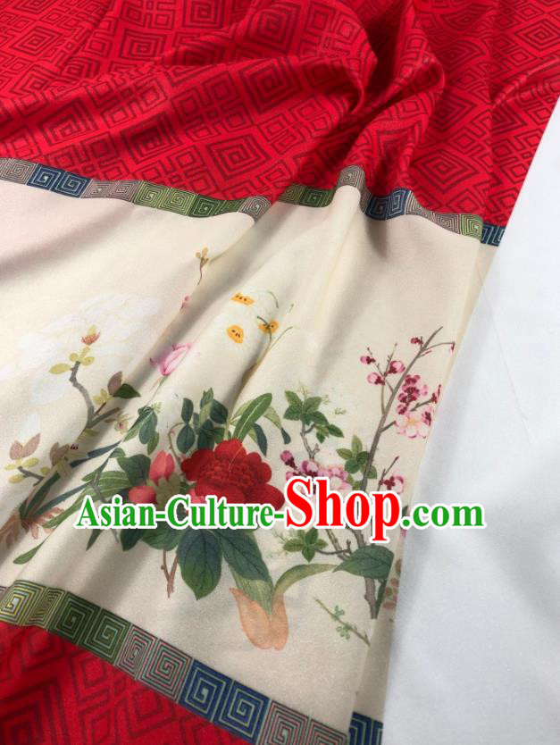 Chinese Traditional Flower Bird Pattern Red Hanfu Fabric Flax Fabric Hanfu Dress Material Chinese Traditional Flower Bird Pattern Red Hanfu Fabric Flax Fabric Hanfu Dress Material