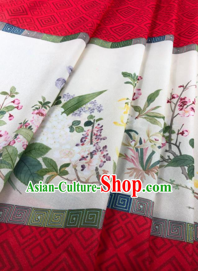 Chinese Traditional Flower Bird Pattern Red Hanfu Fabric Flax Fabric Hanfu Dress Material Chinese Traditional Flower Bird Pattern Red Hanfu Fabric Flax Fabric Hanfu Dress Material