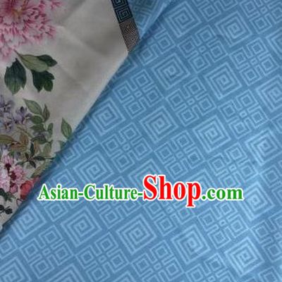 Chinese Traditional Peony Pattern Blue Hanfu Fabric Flax Fabric Hanfu Dress Material