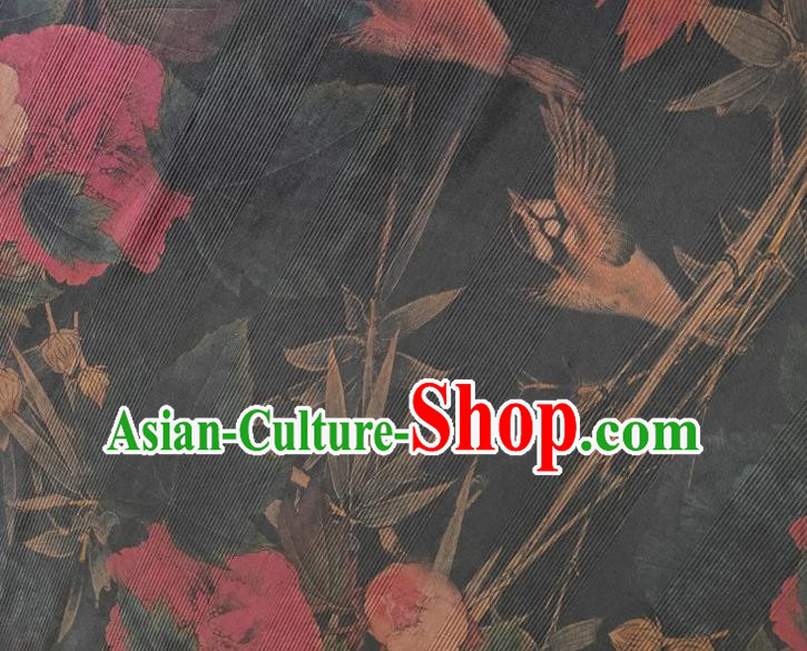 Chinese Traditional Bamboo Peony Pattern Navy Silk Fabric Mulberry Silk Fabric Hanfu Dress Material Chinese Traditional Bamboo Peony Pattern Navy Silk Fabric Mulberry Silk Fabric Hanfu Dress Material