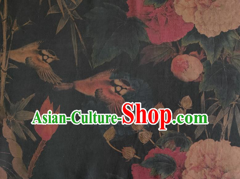Chinese Traditional Bamboo Peony Pattern Navy Silk Fabric Mulberry Silk Fabric Hanfu Dress Material Chinese Traditional Bamboo Peony Pattern Navy Silk Fabric Mulberry Silk Fabric Hanfu Dress Material