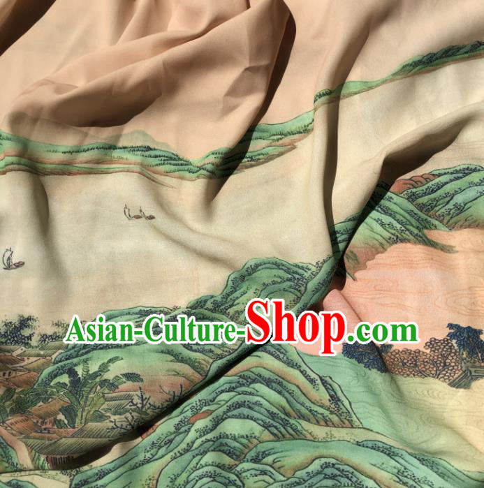 Chinese Traditional Landscape Pattern Flax Fabric Mulberry Silk Fabric Hanfu Dress Material Chinese Traditional Landscape Pattern Flax Fabric Mulberry Silk Fabric Hanfu Dress Material