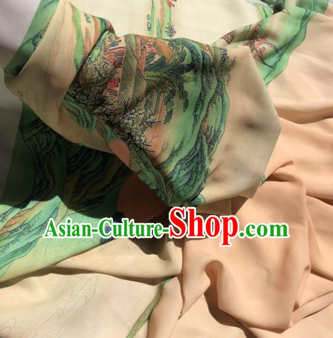 Chinese Traditional Landscape Pattern Flax Fabric Mulberry Silk Fabric Hanfu Dress Material Chinese Traditional Landscape Pattern Flax Fabric Mulberry Silk Fabric Hanfu Dress Material