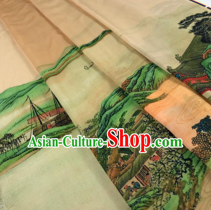 Chinese Traditional Landscape Pattern Flax Fabric Mulberry Silk Fabric Hanfu Dress Material Chinese Traditional Landscape Pattern Flax Fabric Mulberry Silk Fabric Hanfu Dress Material
