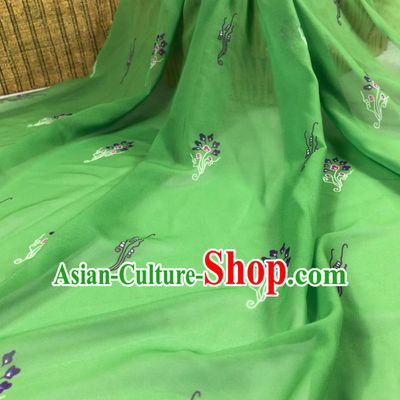 Chinese Traditional Classical Flowers Pattern Green Chiffon Fabric Silk Fabric Hanfu Dress Material