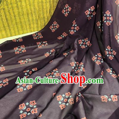 Chinese Traditional Classical Pattern Deep Purple Chiffon Fabric Silk Fabric Hanfu Dress Material