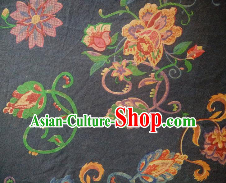 Chinese Traditional Flowers Pattern Navy Silk Fabric Mulberry Silk Fabric Hanfu Dress Material Chinese Traditional Flowers Pattern Navy Silk Fabric Mulberry Silk Fabric Hanfu Dress Material