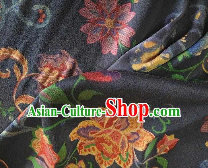 Chinese Traditional Flowers Pattern Navy Silk Fabric Mulberry Silk Fabric Hanfu Dress Material Chinese Traditional Flowers Pattern Navy Silk Fabric Mulberry Silk Fabric Hanfu Dress Material