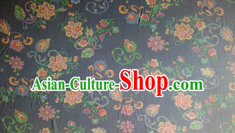 Chinese Traditional Flowers Pattern Navy Silk Fabric Mulberry Silk Fabric Hanfu Dress Material Chinese Traditional Flowers Pattern Navy Silk Fabric Mulberry Silk Fabric Hanfu Dress Material
