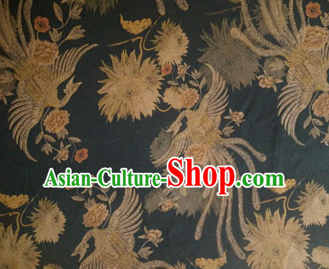 Chinese Traditional Phoenix Epiphyllum Pattern Black Silk Fabric Mulberry Silk Fabric Hanfu Dress Material Chinese Traditional Phoenix Epiphyllum Pattern Black Silk Fabric Mulberry Silk Fabric Hanfu Dress Material