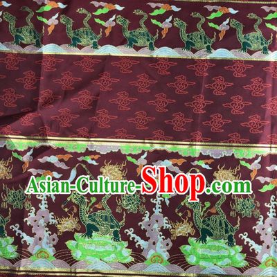 Chinese Traditional Tortoise Pattern Dark Red Brocade Hanfu Fabric Silk Fabric Hanfu Dress Material