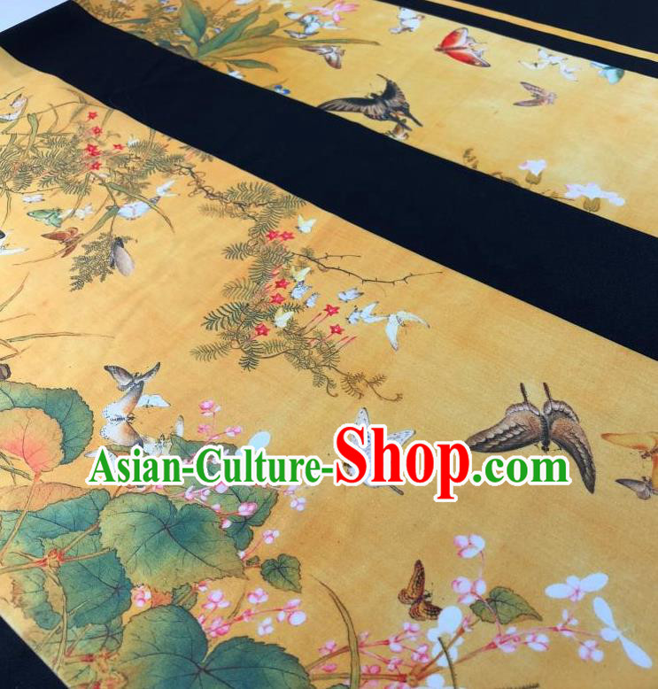 Chinese Traditional Classical Butterfly Flowers Pattern Yellow Flax Fabric Silk Fabric Hanfu Dress Material Chinese Traditional Classical Butterfly Flowers Pattern Yellow Flax Fabric Silk Fabric Hanfu Dress Material