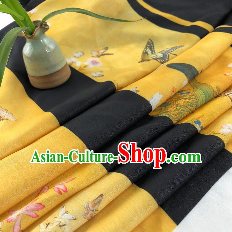 Chinese Traditional Classical Butterfly Flowers Pattern Yellow Flax Fabric Silk Fabric Hanfu Dress Material Chinese Traditional Classical Butterfly Flowers Pattern Yellow Flax Fabric Silk Fabric Hanfu Dress Material
