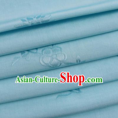 Chinese Traditional Classical Plum Blossom Pattern Blue Cotton Fabric Imitation Silk Fabric Hanfu Dress Material