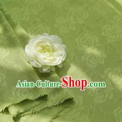 Chinese Traditional Classical Roses Pattern Green Cotton Fabric Imitation Silk Fabric Hanfu Dress Material