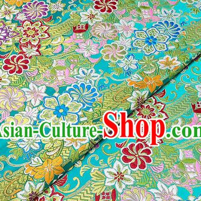 Japanese Traditional Pattern Kimono Lake Blue Brocade Fabric Tapestry Satin Fabric Nishijin Material