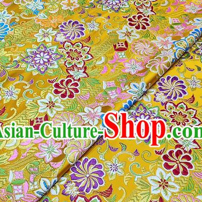 Japanese Traditional Pattern Kimono Yellow Brocade Fabric Tapestry Satin Fabric Nishijin Material