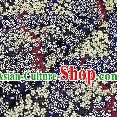 Japanese Traditional Sakura Pattern Kimono Navy Brocade Fabric Tapestry Satin Fabric Nishijin Material
