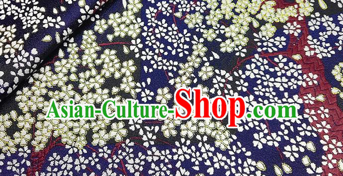 Japanese Traditional Sakura Pattern Kimono Navy Brocade Fabric Tapestry Satin Fabric Nishijin Material Japanese Traditional Sakura Pattern Kimono Navy Brocade Fabric Tapestry Satin Fabric Nishijin Material