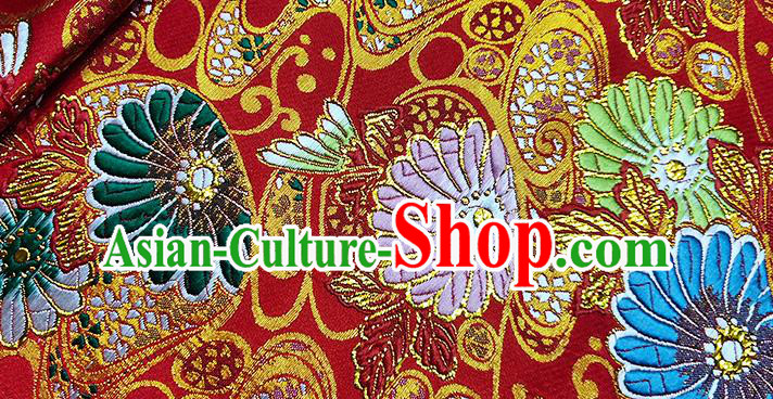 Japanese Traditional Sunflowers Pattern Kimono Red Brocade Fabric Tapestry Satin Fabric Nishijin Material Japanese Traditional Sunflowers Pattern Kimono Red Brocade Fabric Tapestry Satin Fabric Nishijin Material