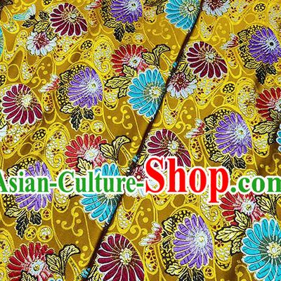 Japanese Traditional Sunflowers Pattern Kimono Golden Brocade Fabric Tapestry Satin Fabric Nishijin Material