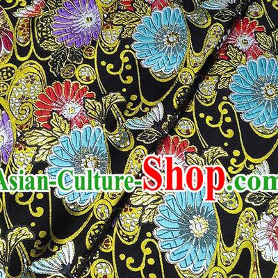 Japanese Traditional Sunflowers Pattern Kimono Black Brocade Fabric Tapestry Satin Fabric Nishijin Material